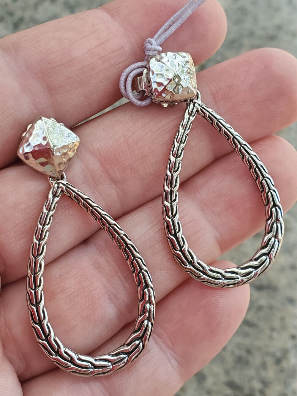 NEW John Hardy Classic Chain Hammered Sterling Silver Pear Drop Earrings $450